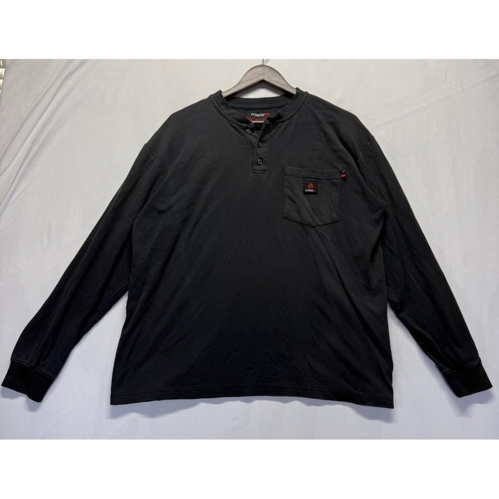 Forge FR T Shirt Mens Large Black Cotton Henley Neck Flame Resistant Workwear